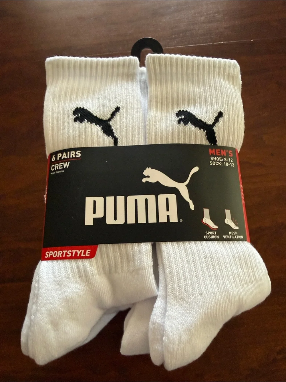 Puma White Men’s Crew Athletic Socks - 6 Pack men’s shoe size 8-12 NWT